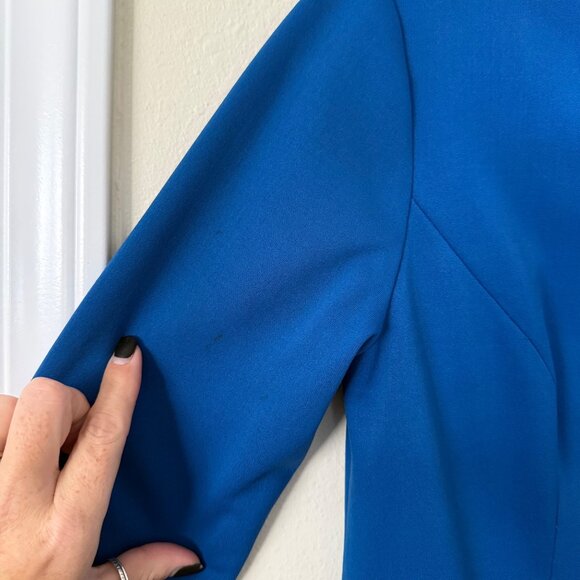 Vintage Retro Blue Long-Sleeve Dress / Jacket By Korean Dress Maker Size M - Picture 10 of 10